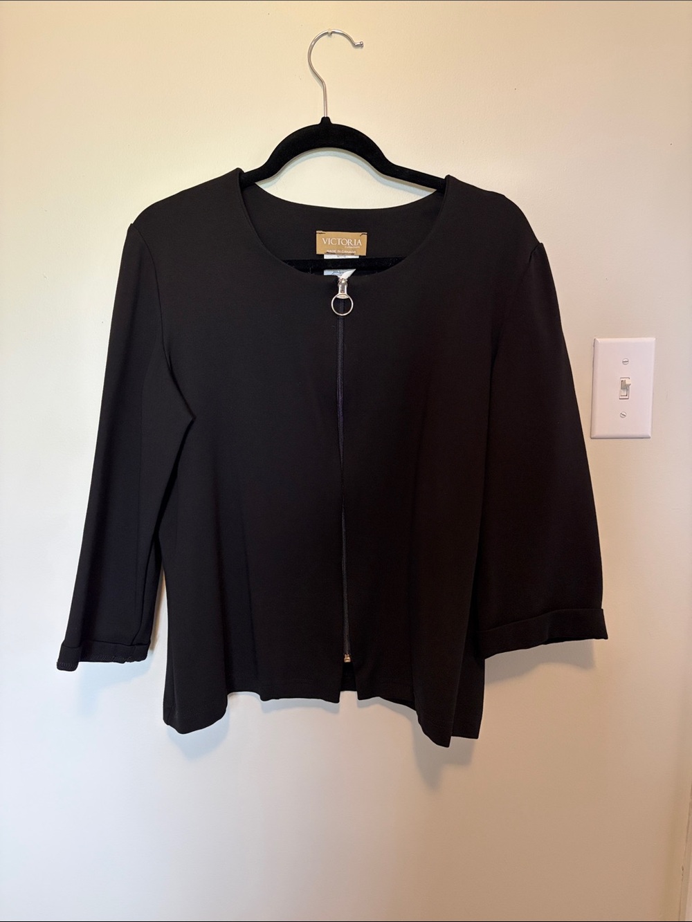 Victoria Collection Black Zip-Front Women's Top